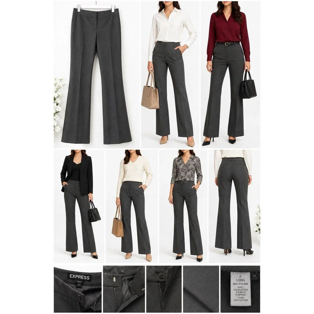 Express Design Studio The Editor Dress Pants Size 6 Long Flare Trousers Career